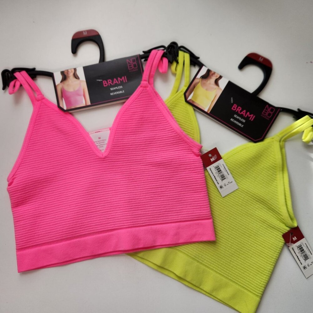 2 No Boundaries Ottoman Rib Brami sz M Seamless Reversible Bralette Pink Yellow